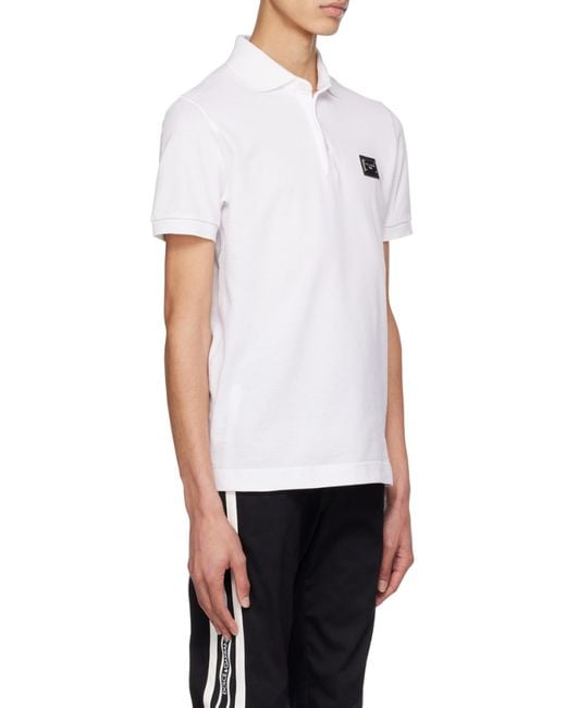 Dolce & Gabbana White Logo Plaque Short Sleeved Polo Shirt for men