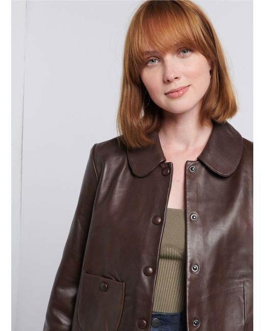 Ba&sh Brown Long-Sleeved Leather Jacket