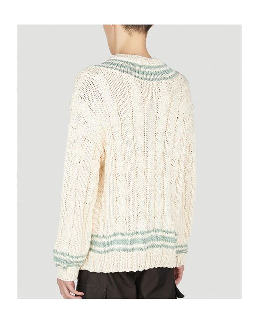 Visvim White Cable-Knit V-Neck Jumper for men