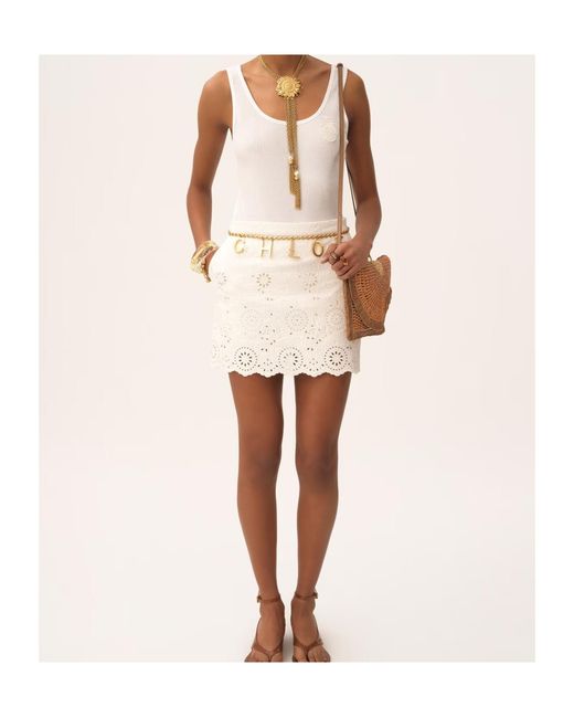 Chloé White Scalloped Mini Skirt