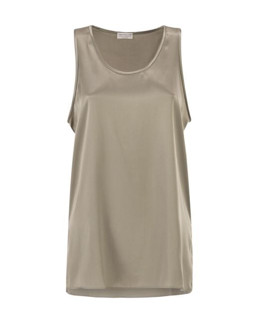 Brunello Cucinelli Gray Side Slit Satin Blouse