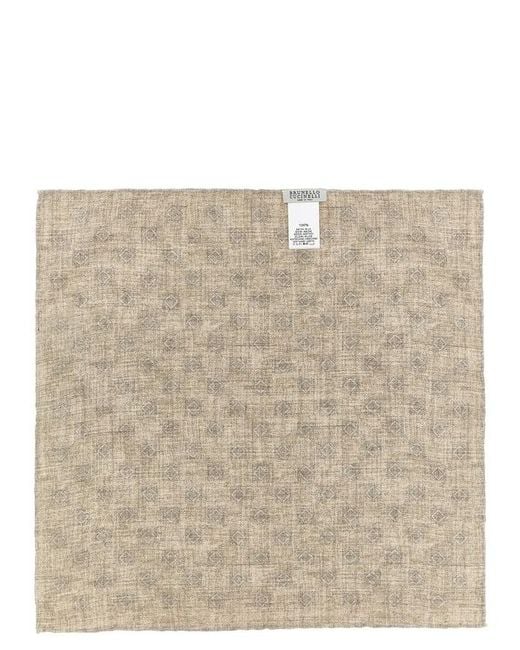 Brunello Cucinelli Natural Reversible Pocket Square for men