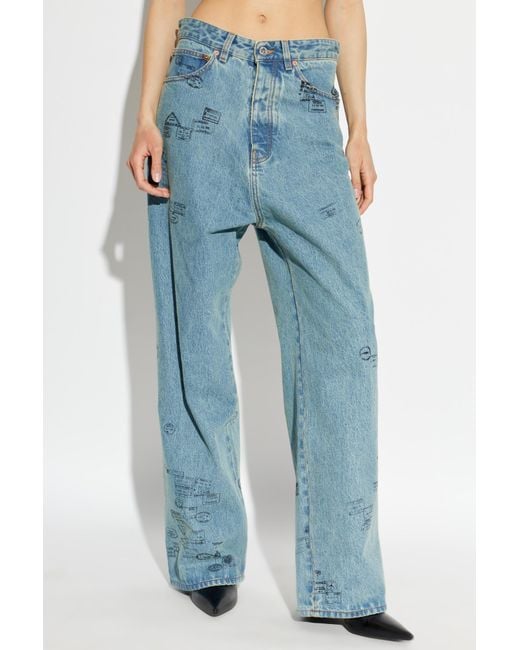 Vetements Blue Stamp Print Wide-Leg Jeans