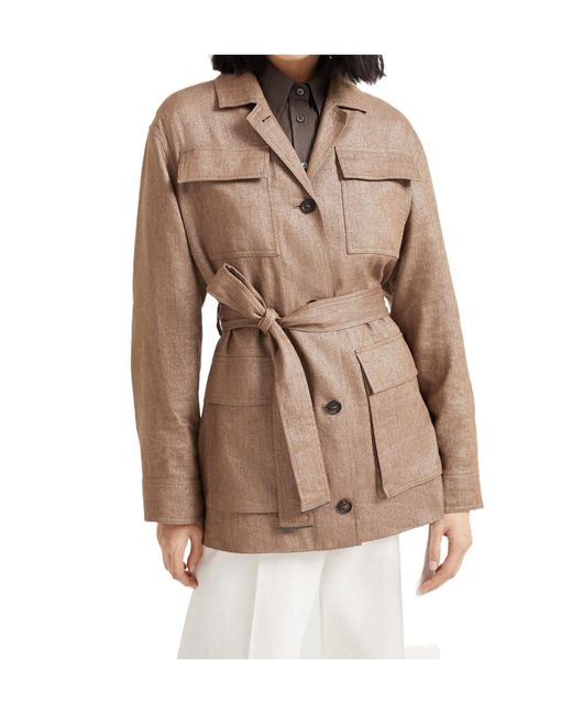 Brunello Cucinelli Natural Long-Sleeved Belted Jacket