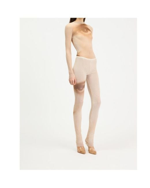 Jean Paul Gaultier White Mesh Face-Print Flared Pants