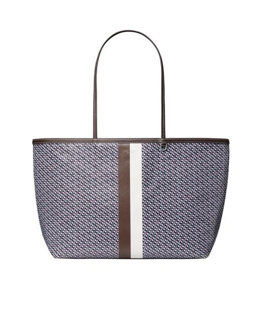 Tory Burch White Racer Patterned Tote Bag