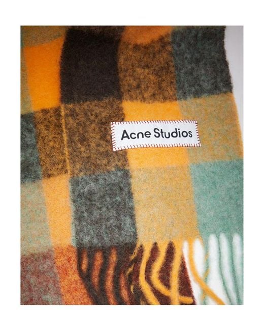 Acne Orange Logo Patch Checked Scarf for men