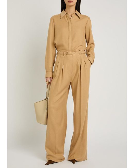Gabriela Hearst Natural Vargas Herringbone Cashmere And Silk-Blend Trousers