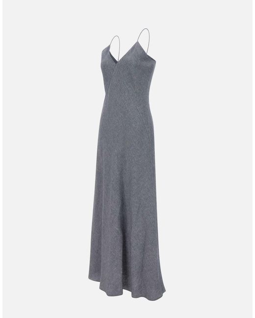 Eleventy Gray Flared V-Neck Maxi Dress