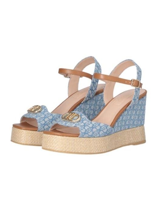 Liu Jo Blue Monogram Denim Wedge Sandals