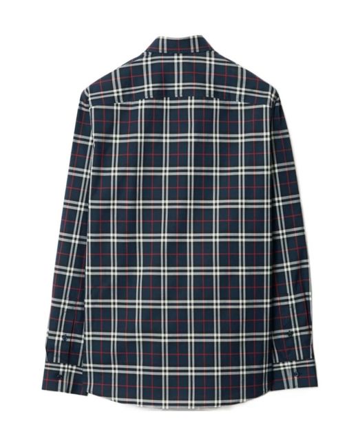 Burberry Blue Cotton Poplin Check Shirt for men