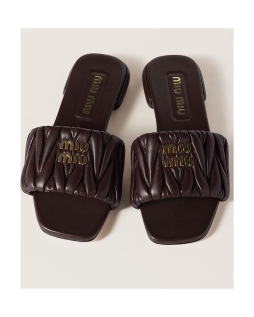 Miu Miu Black Matelassé Nappa Leather Slides