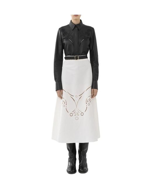 Chloé White Chloé Embroidered High-Waisted Midi Skirt