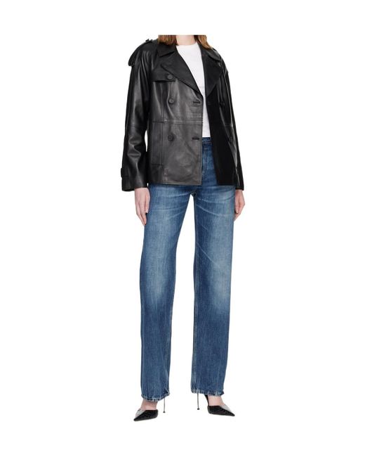 Mackage Black Dolores Double-Breasted Leather Jacket