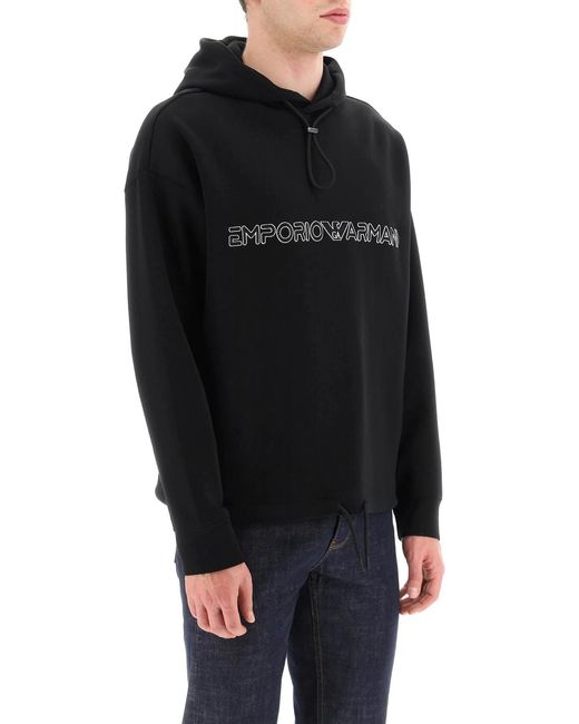 Emporio Armani Black Embroidered-Logo Pullover Hoodie for men