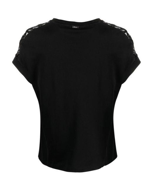 Herno Black Lace-Detail Sequin Embellished T-Shirt