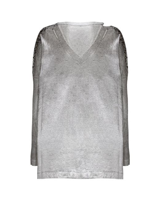Avant Toi Gray Lurex-Detail Crystal-Embellished Jumper
