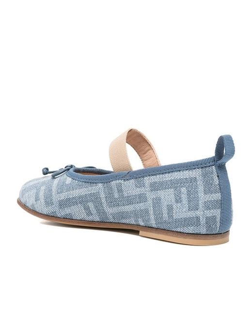 Fendi Blue Ff-Logo Ballet Flats