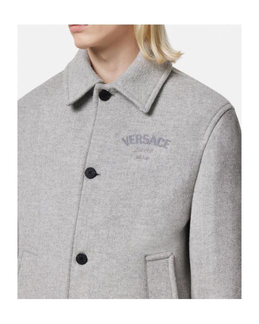 Versace Gray Logo-Embroidered Button-Up Blouson Jacket for men