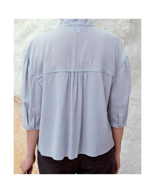 Low Classic Blue Pintuck High-Neck Blouse