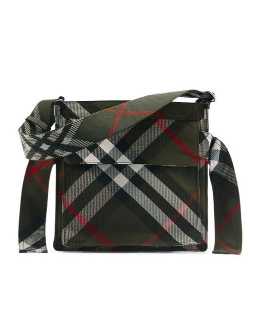 Burberry Black Trench Checked Messenger Bag for men