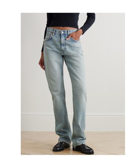 Re/done Blue The Blondie Distressed High-Rise Straight-Leg Organic Jeans