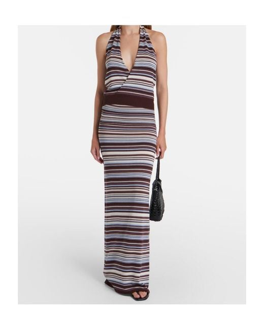 AYA MUSE Purple Knit Striped Midi Skirt