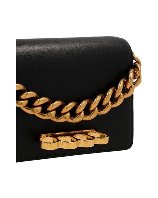 McQueen Black Four Ring Shoulder Bag