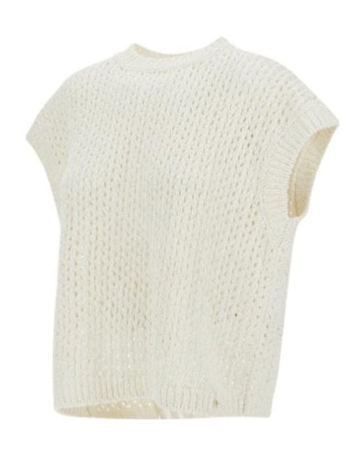 Herno White Open-Stitch Knitted Top