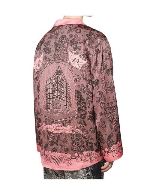 Acne Red Floral Printed Long-Sleeved Shirt for men