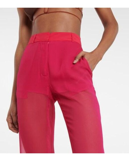 Nensi Dojaka Pink Mid-Rise Wide-Leg Silk Pants