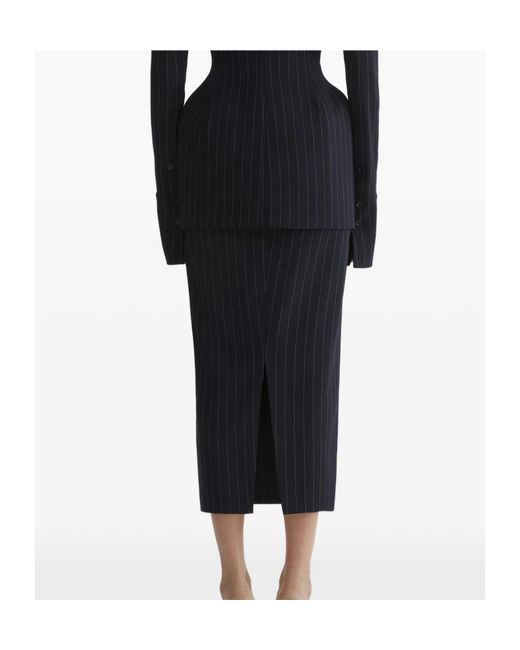 Mugler Black Pinstriped Split Skirt