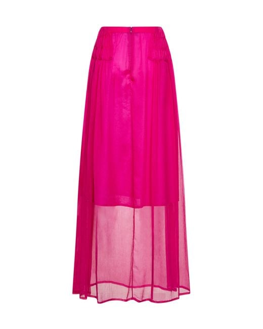 Dries Van Noten Pink Fuchsia Silk Muslin Long Ruffled Skirt