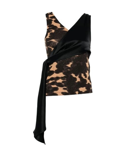 Nanushka Black Draped Print Top