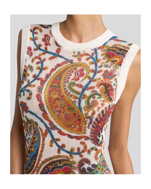 Etro White Floral Paisley Printed Fringed Knitted Long Dress