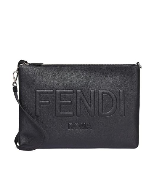 Fendi Black Logo-Embossed Zipped Pouch for men