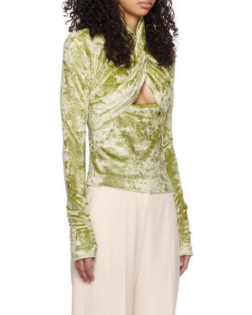Nanushka Green Iride Twist-Front Crushed Velvet Top