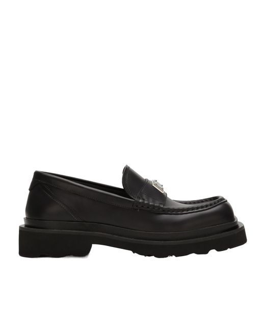 Dolce & Gabbana Black Logo Plaque Square-Toe Loafers