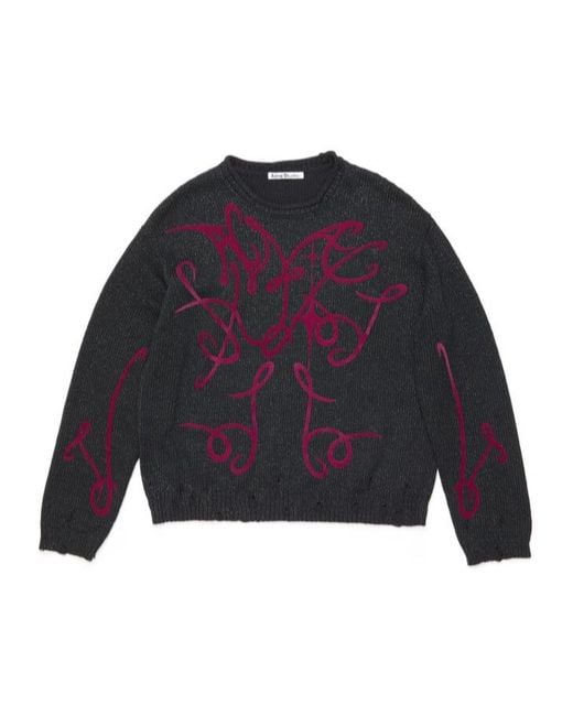 Acne Blue Graphic Printed Distressed Jumper for men