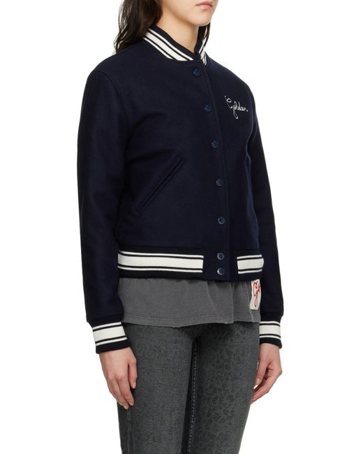 Golden Goose Deluxe Brand Blue Logo Embroidered Striped Baseball Jacket