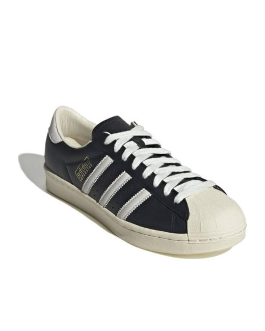 Adidas Black Superstar Vintage 3-Stripes Leather Sneakers for men