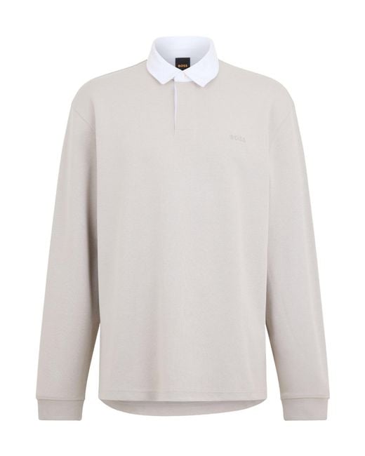 Boss White Longsleeve Rugby Polo Shirt for men