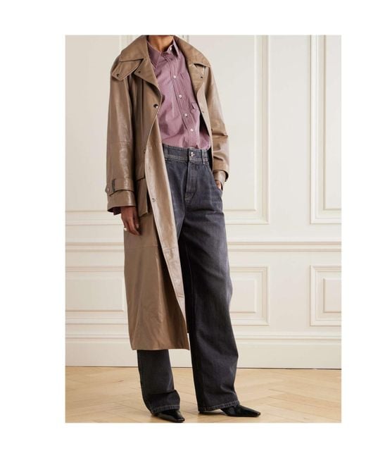 Brunello Cucinelli Brown Belted Leather Trench Coat