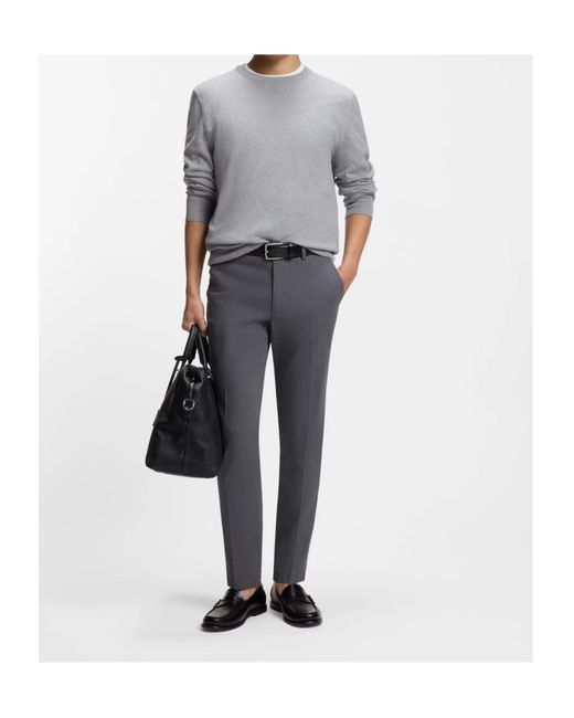 Boss Gray Pressed-Crease Tapered Trousers for men