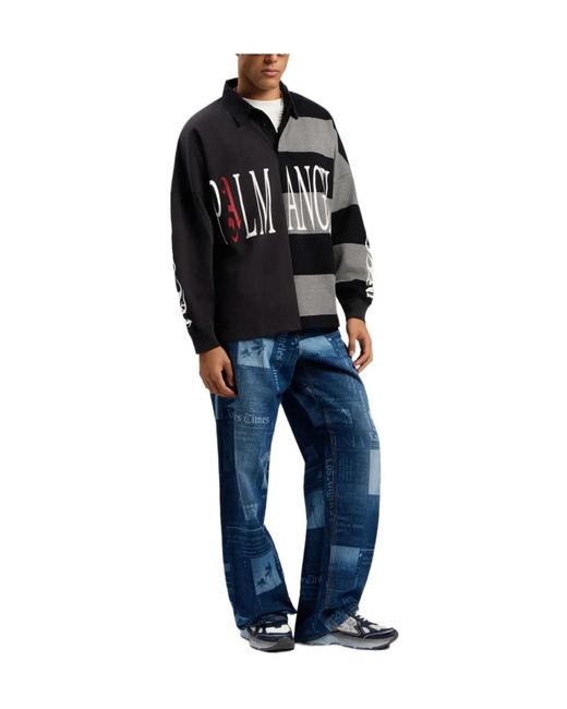Palm Angels Black Flames Patchwork Polo Shirt for men