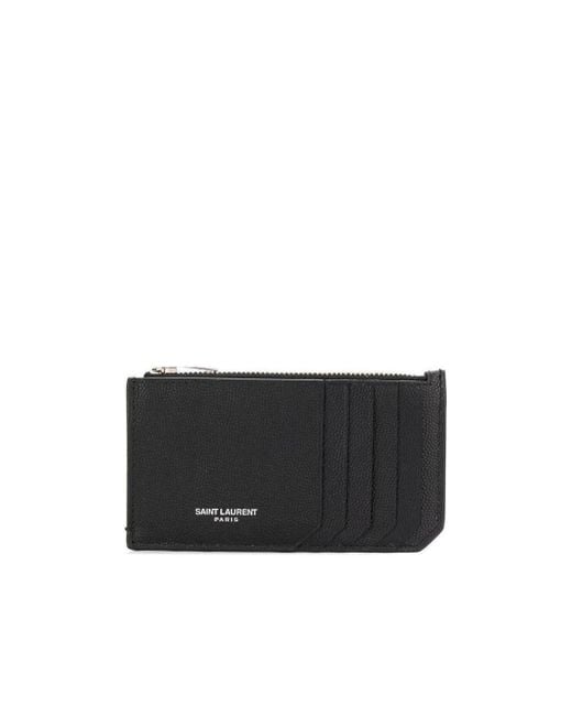 Saint Laurent Black Paris Fragment Zipped Card Case for men
