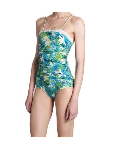 Chloé Blue Chloé Ruched Printed Swimsuit