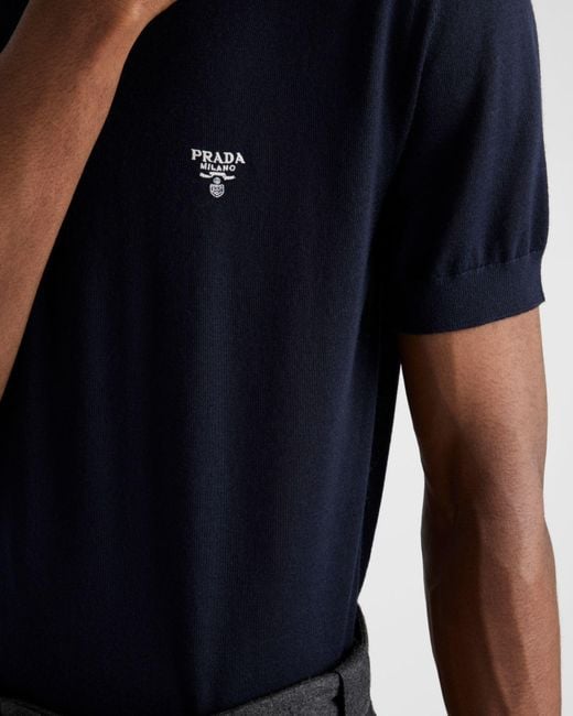 Prada Blue Cashmere Polo Shirt for men