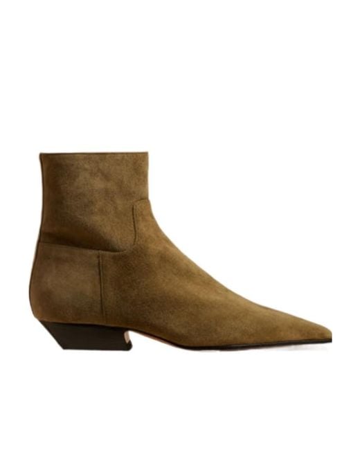 Khaite Brown Marfa Square-Toe Ankle Boots