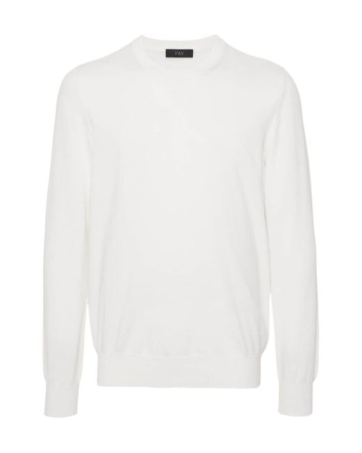 Fay White Ribbed Crew Neck Knitwear for men